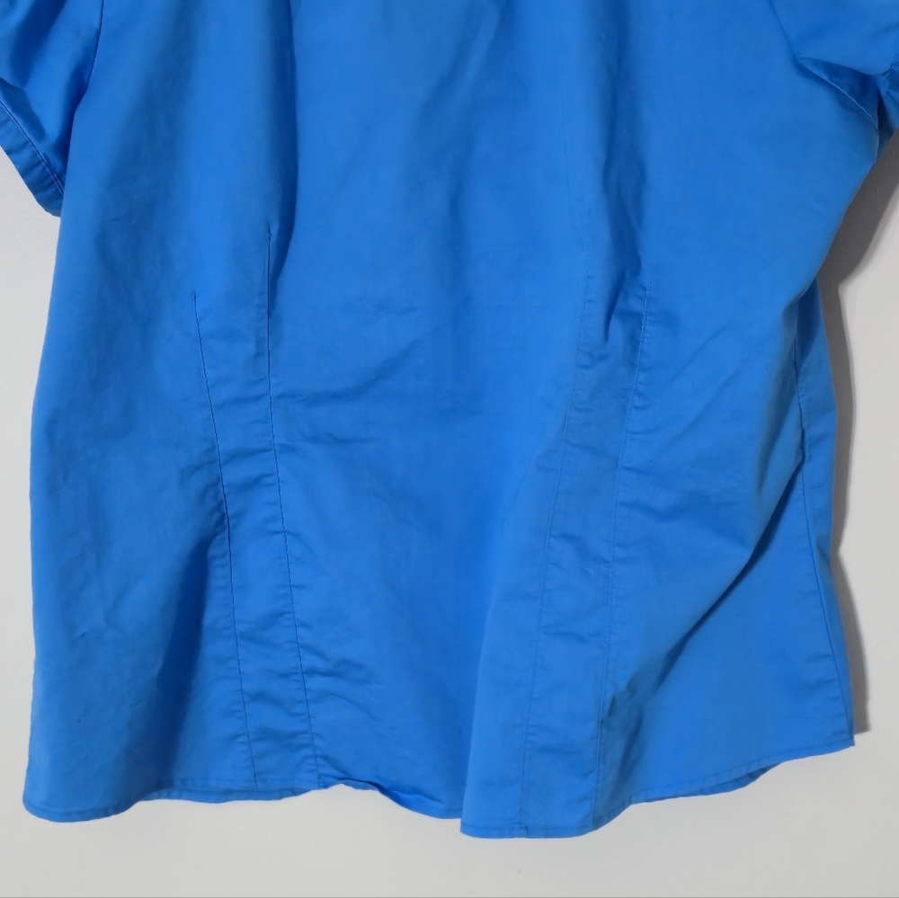 Ricki's Bright Cyan Blue Short Sleeve V-Neck Button Front Blouse Office Size 16 - Picture 8 of 12